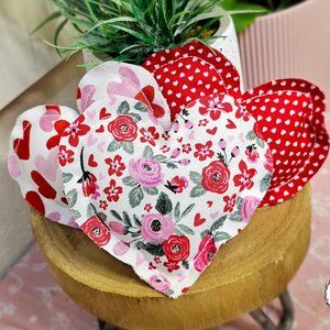 Set of 3 Mini Heart Pillow, Red Pink Roses, Tiered Tray Valentine's Day Decor